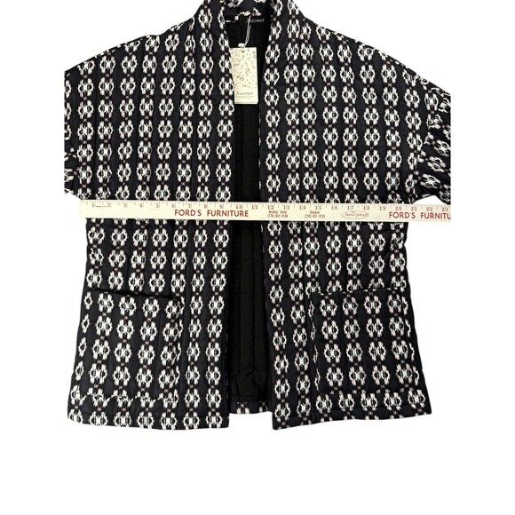 Automet Quilted Open Front Jacket Black White Ikat Print Small Lightweight Boho - Picture 5 of 8